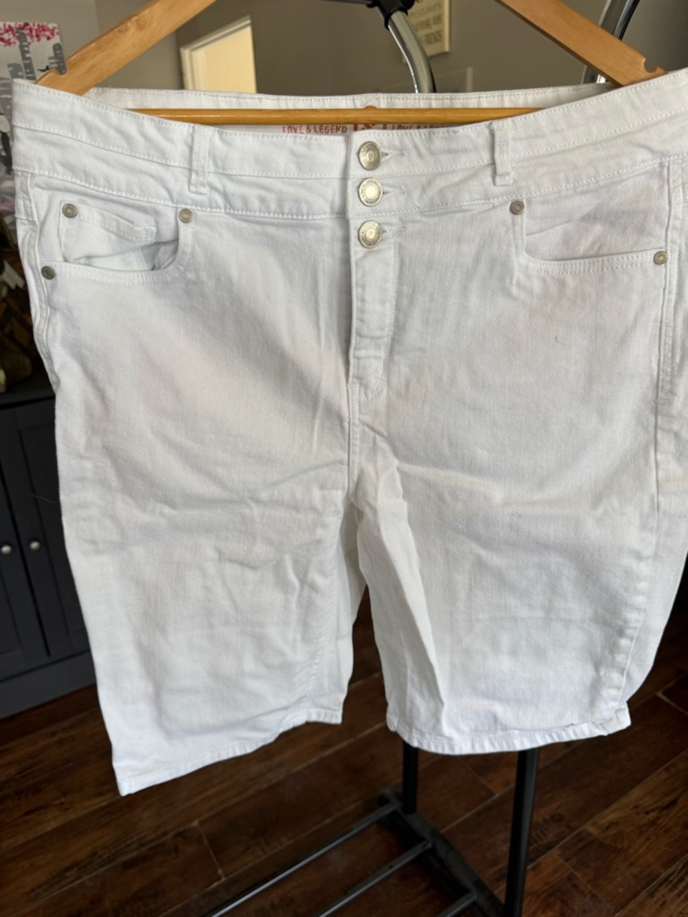 Love & Legend White Men's Denim Shorts - Triple Button Front